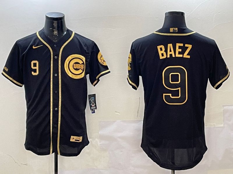 Men Chicago Cubs #9 Baez Black Gold Elite 2025 Nike MLB Jersey style 2